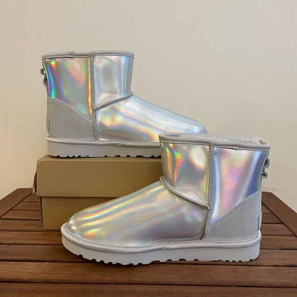 UGG Classic Mini Iridescent Glacier Grey Boots USA Women Size 8/UK 6/EU 39 - Picture 4 of 15